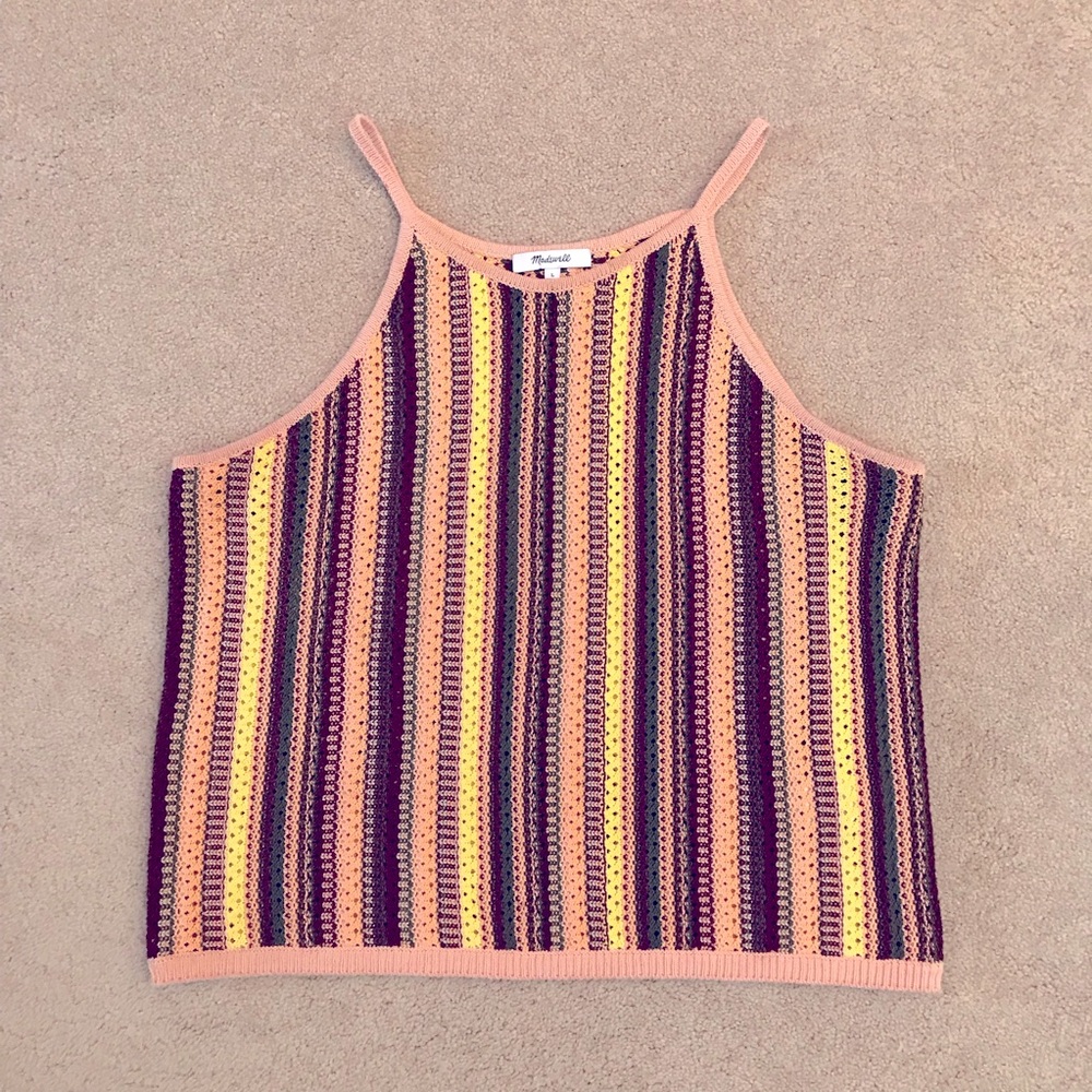 Madewell Crochet Knit Halter Top Women Large Earth Tones Retro 70s Summer Cotton